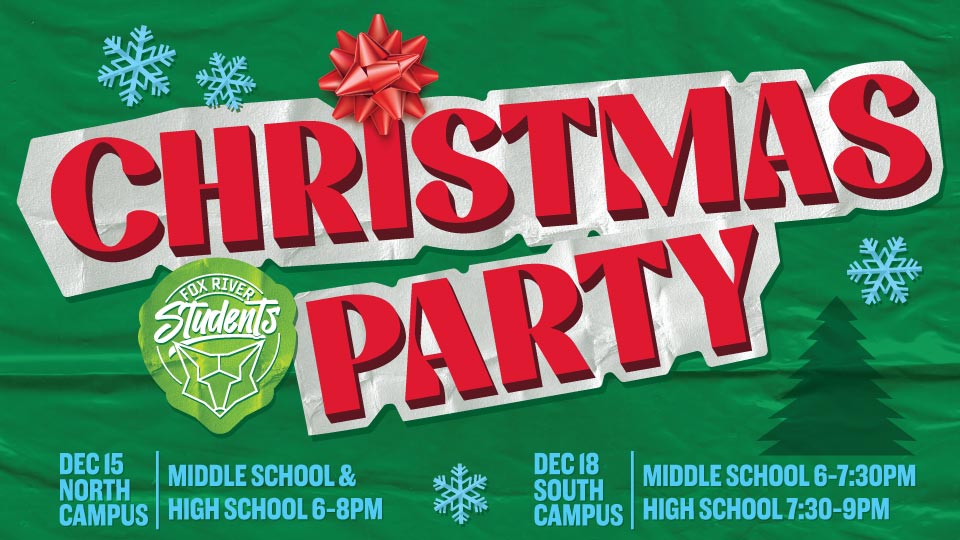 Christmas Party Graphic with high school and middle school students invited.